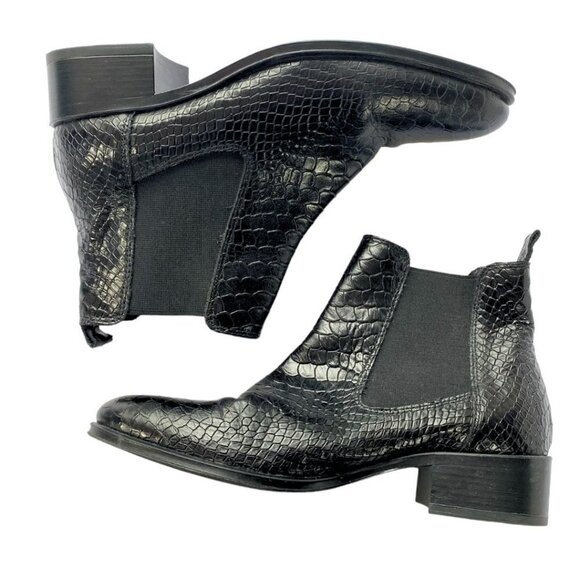 NWOT ATELIERS BLACK BRONX CROCO SNAKESKIN LEATHER CHELSEA BOOTIES - 7 - Picture 6 of 10